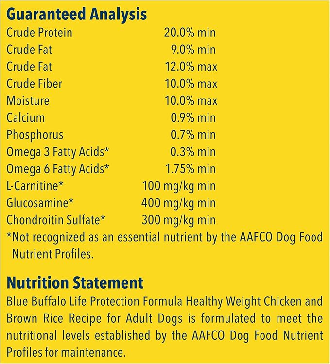 Blue Buffalo Life Protection Formula Natural Adult Healthy Weight Dry Dog Food, Chicken and Brown Rice 15-lb