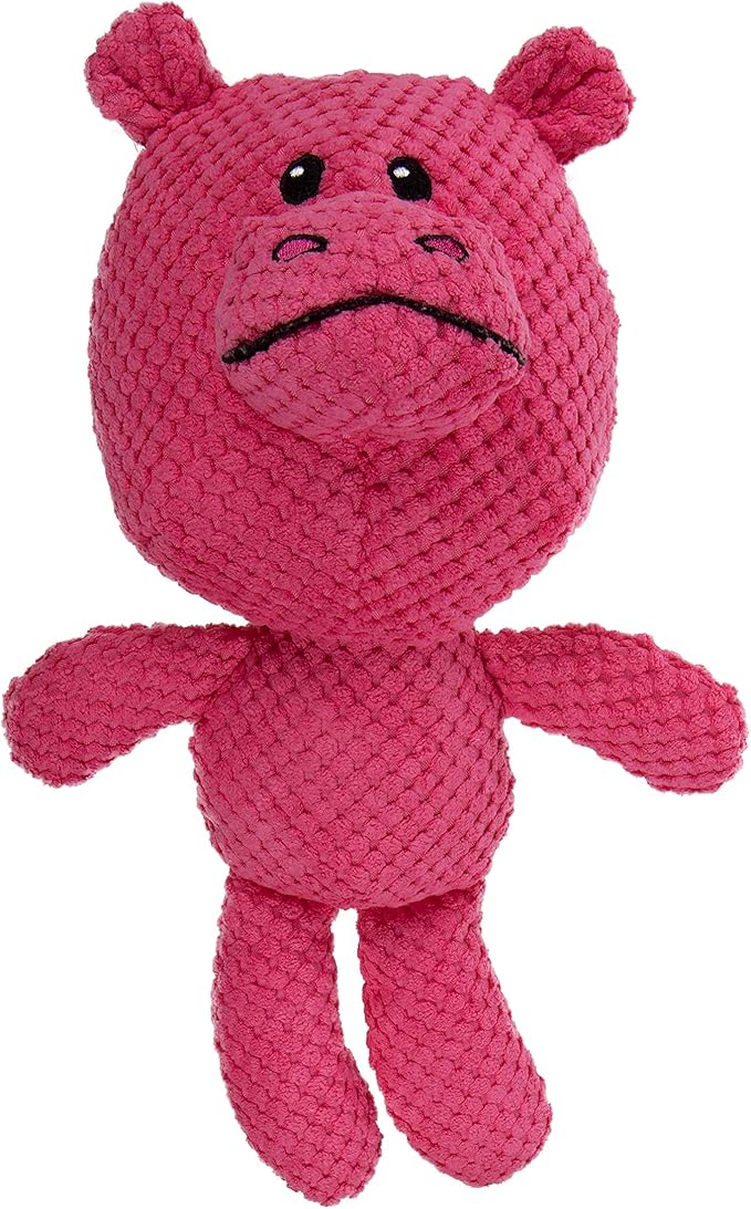 goDog Checkers Hippo Squeaky Plush Dog Toy, Chew Guard Technology - Pink, Large