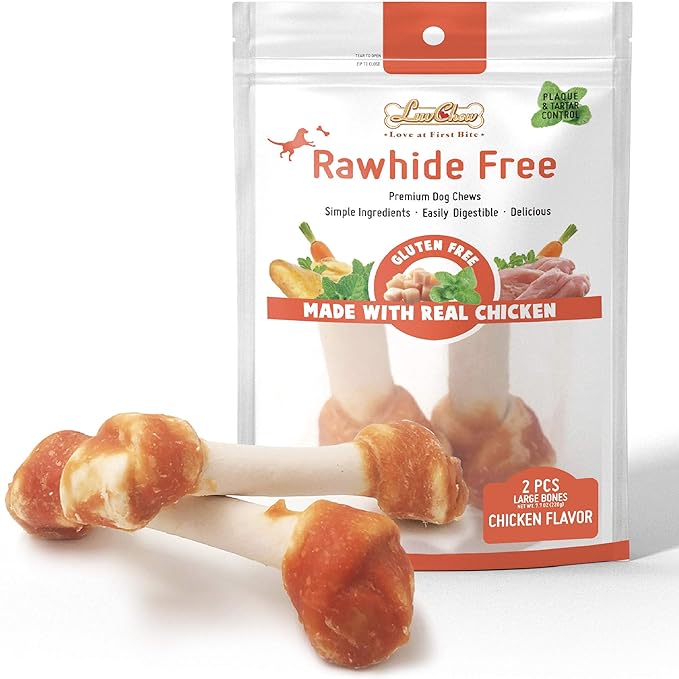 Premium Dog Bones, Rawhide-Free, Made with Real Chicken and Wholesome Vegetables, Made with Limited Ingredients (Large 2pcs/Pack)