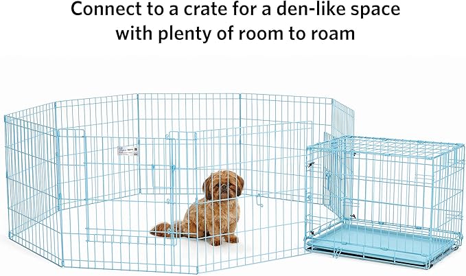 MidWest Homes for Pets Folding Metal Exercise Pen / Pet Playpen, Blue,24"W x 24"H, 1-Year Manufacturer's Warranty