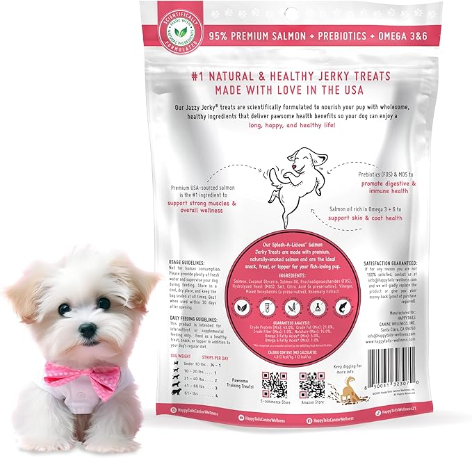 Canine Wellness Jazzy Jerky Treats Splash-A-Licious Salmon with Prebiotics for Gut & Immune Health, Omega 3s & 6s for Skin & Coat Health, Made in The USA, Small-Large Dogs, 5 oz