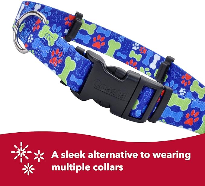 Coastal Pet SecureAway Flea Collar Protectors - Comfortable Dog Collar Accessory - Protective Flea Collar for Dogs - Adjustable Dog & Puppy Flea Collar Protection - Multi Bones, 1" x 14-20"