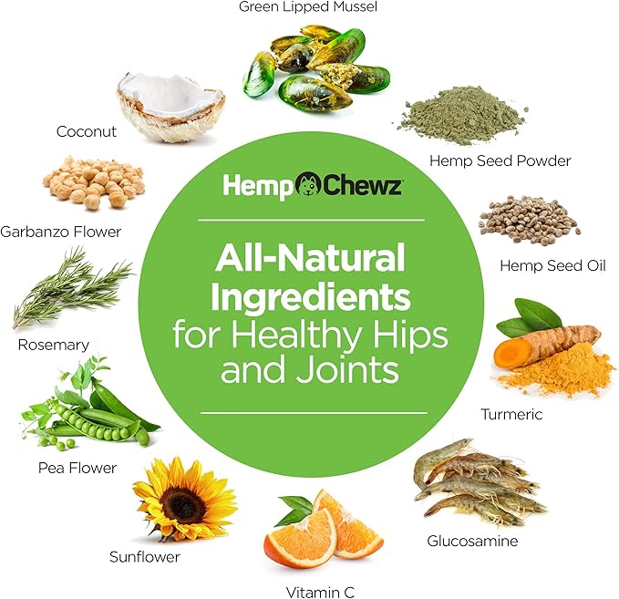 for Dogs | Hip and Joint Supplement for Dog Joint Pain Relief Infused with Organic Hemp Oil, Glucosamine, Chondroitin, Turmeric, MSM to Enhance Mobility, Flexibility & Comfort