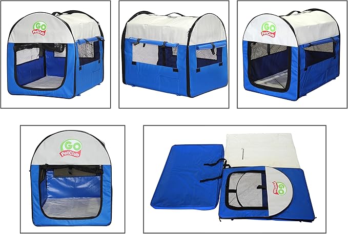 Go Pet Club 18" Rounded Top Soft Collapsible Dog Crate, Portable Pet Carrier, Thick Padded Pet Travel Crate for Indoor & Outdoor, Soft Sided Pet Foldable Kennel Cage with Durable Mesh Windows, Blue