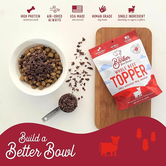 Beg & Barker Beef Dog Food Toppers for Picky Eaters (8 Ounce, Pack of 1) - Bowl Booster with Whole Beef Heart - Premium Meal Mixers for Dogs - Single Ingredient, Human Grade, Grain Free