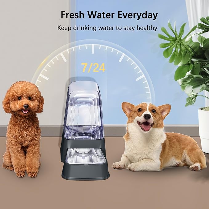 Automatic Dog Water Dispenser, Gravity Cat Water Dispenser with Stainless Steel Bowl, 100% BPA-Free, 5L Large Capacity Pet Water Dispenser for Cats Dogs Pets