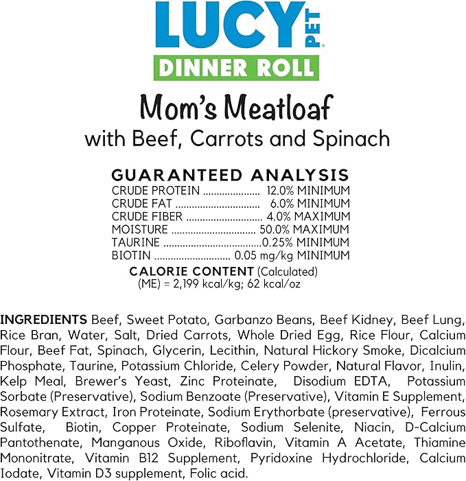 Lucy Pet Dinner Rolls-Mom's Meatloaf Beef with Carrots and Spinach 2.75oz/36 ct. Box