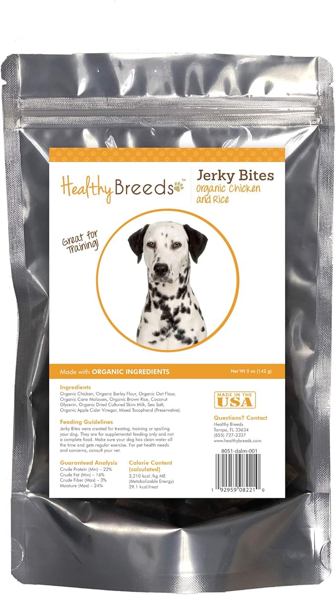 Healthy Breeds Dalmatian Jerky Bites Chicken & Rice Recipe Dog Treats 5 oz