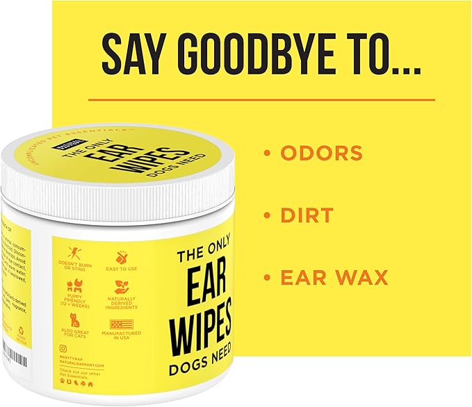 Natural Rapport Dog Ear Cleaner - The Only Ear Cleaner Dogs Need - Ear Cleaner Wipes for Cleaning Out Wax, Dirt, and Contaminants (Wipes, 100 CT)