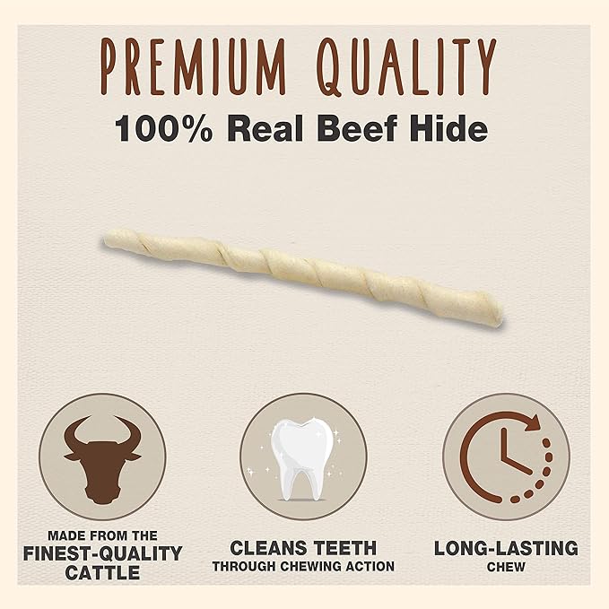 Cadet Premium Grade Beef Hide for Dogs, Long Lasting Rawhide Twist Chew Sticks, Natural Dog Chews, 5 Inch Dog Bones (34 Count)