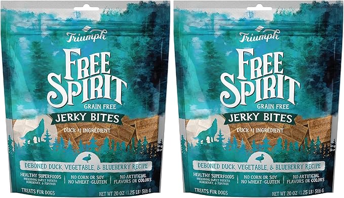 Triumph 2 Pack of Grain-Free Duck Jerky Bites Dog Treats, 20 Ounces Each2