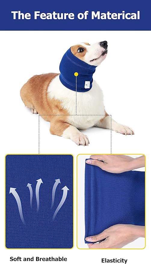 2PC Pet Calming Cap Blue Grey Dog Snood Ear Protector Relief Ear Muffs for Small Medium Large Dogs Cats Small