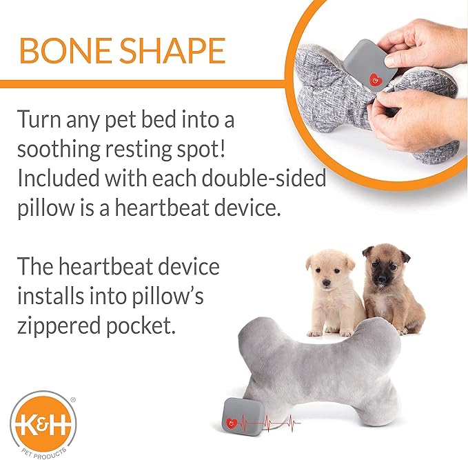 K&H Pet Products Mother's Heartbeat Calming Dog Toy Bone Pillow Gray Medium Breed Heartbeat 10 Inch