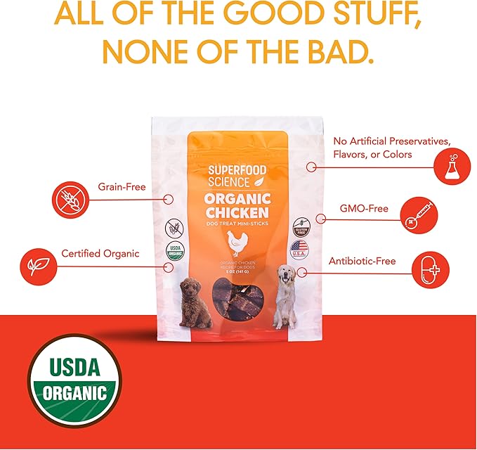 Organic Dog Treats with Chicken, Sweet Potato, Turmeric, and Flaxseed, Low-Calorie Semi-Soft Healthy Training Treats for Puppy, Small, Medium, and Large Dogs, Gluten-Free, 5 oz