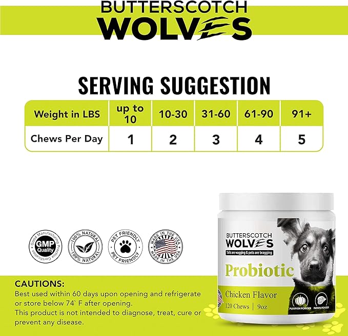Probiotics for Dogs Supplement | Digestive and Immune Health Support Dog Vitamins with Probiotic Blend and Pumkin Powder | Approximately 120 Probiotic Chews for Dogs