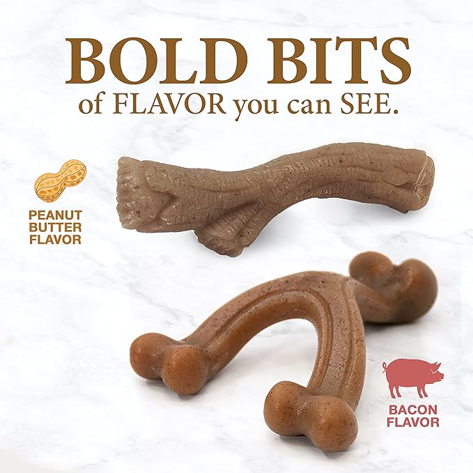 Nylabone Gourmet Style Strong Dog Chew Toy Bundle Bacon & Peanut Butter Small/Regular (2 Count)