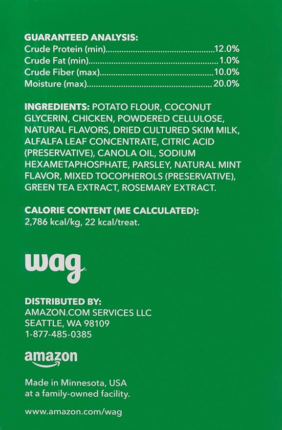 Amazon Brand - Wag Dental Dog Treats to Help Clean Teeth & Freshen Breath - Tiny, Unflavored, 2.25 pounds, 130 Count (Pack of 1)