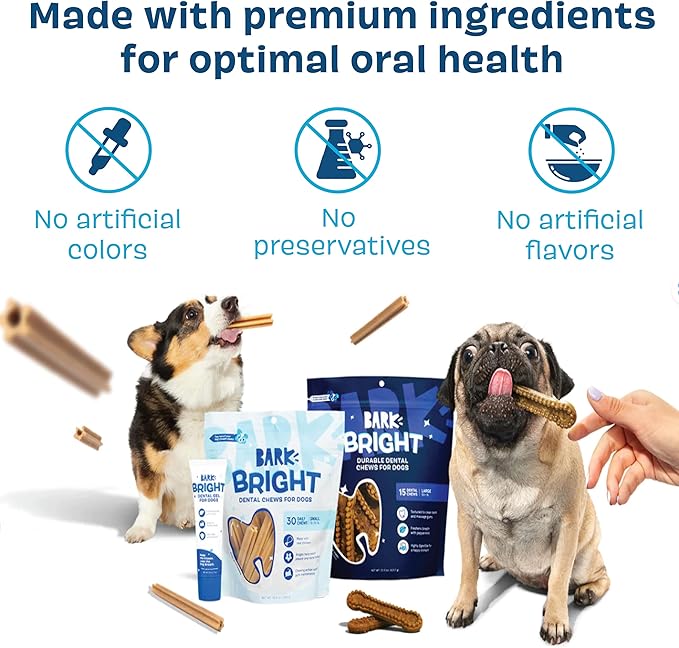 Bark Bright Original Dental Kit - Dog Tooth Brushing Treatment with Teeth Cleaning Chew Sticks & Toothpaste - Plaque & Tartar Remover for Cleaner Teeth & Fresh Breath - Medium Breeds - 30 Chews