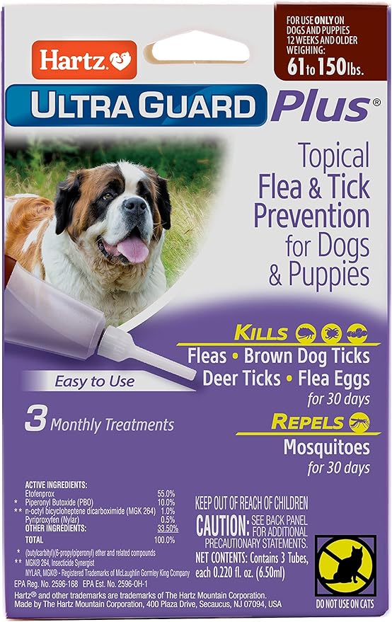 Hartz UltraGuard Plus Topical Flea & Tick Prevention for Dogs and Puppies - 61-150 lbs, 3 Monthly Treatments