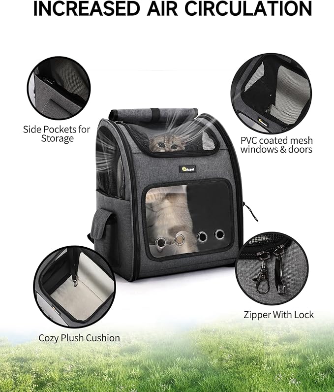 HOOPET Cat Backpack Carrier, Small and Medium Dogs and Cats Bags,Expandable Pet Carrier Backpack,Airline Approved,Suitable for Hiking/Travel/Camping, Etc, Foldable, Easy to Carry (Grey-02)