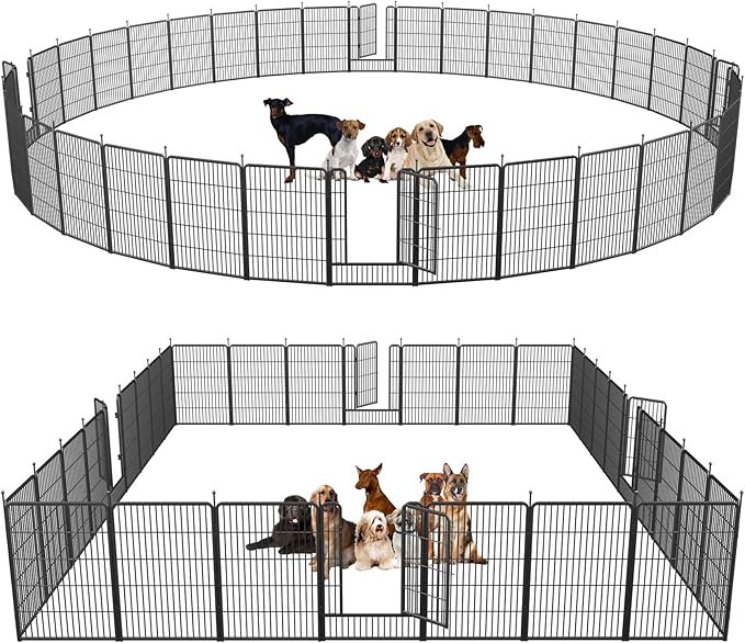 mestyl Dog Playpen, 32" Height 32 Panels Outdoor Pet Play Pen, Big Dog Exercise Play Pen for Large/Medium/Small Dogs, Foldable Puppy Pen for Indoor, Camping, RV, Anti-Rust Paint Finish, Quick Install