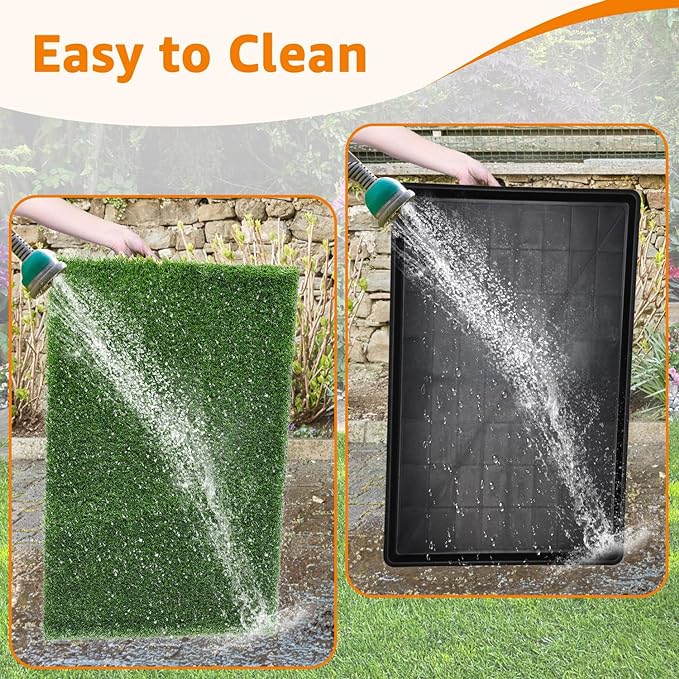 LOOBANI 41in x26.8in Large Dog Grass Porch Potty Tray, 2 Packs Replacement Artificial Grass Puppy Training Pads, Quickly Absorbency Portable Dog Patio Potty for Balcony Apartment Use