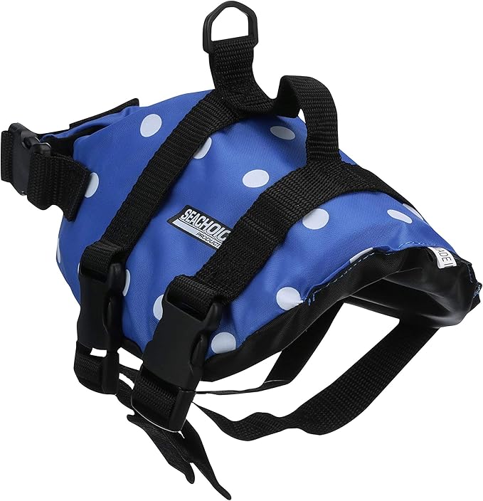 Seachoice Dog Life Vest, Adjustable Life Jacket for Dogs, w/Grab Handle, Blue Polka Dot, Size XXS, Up to 6 Lbs.