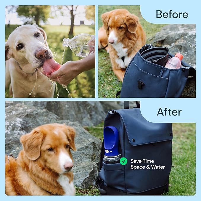 MalsiPree Dog Water Bottle Portable – Leak Proof and Lightweight Water Bottle for Dogs – Dog Travel Water Bottle with Bowl – Dog Walking Accessories (19OZ, Navy Blue)