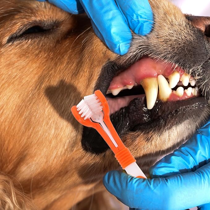 POPETPOP 5pcs 3-Sided Dog Toothbrush Cat Teeth Cleaning Brush Handle Toothbrushes Dental Care for Pets Puppy Kitten