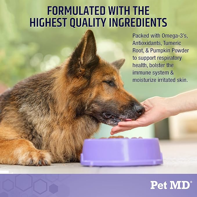Pet MD Allergy Aid - Puppy & Dog Allergy Chews with Quercetin & Pumpkin - Immune & Seasonal Allergy Relief for Dogs - Skin & Itch Relief for Dogs - 60 ct