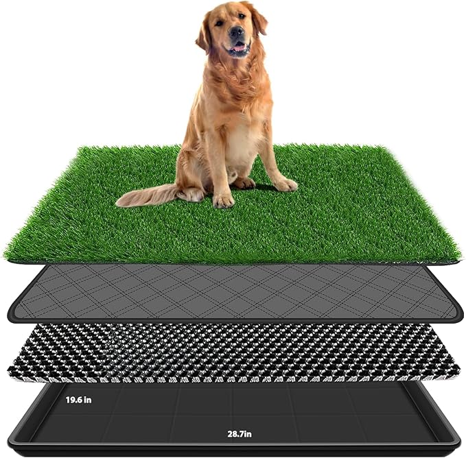 28.7 x 19.6In Dog Grass Pad with Tray Pet Potty Fake Grass Training Mat Artificial Grass for Dogs with Tray on Indoor and Outdoor