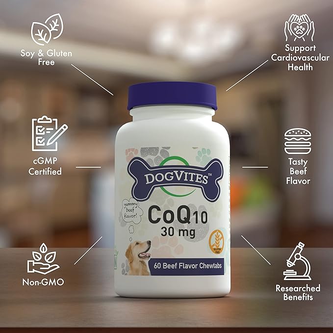 Health Thru Nutrition Dog-Vites CoQ10 for Dogs, 60 Beef-Flavored Chewable Tablets, 30mg