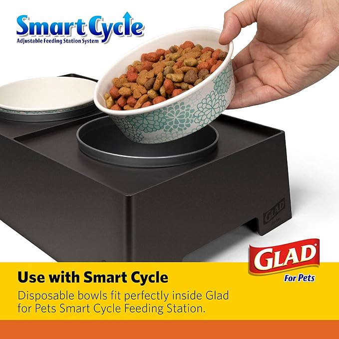 Glad for Pets Disposable Feeding Bowls | Small Dog Bowls in Teal Pattern | 1.75 Cup Feeding Size, 100 Count - Dog Bowls are Great for Dry and Wet Dog Food or Water, Teal, 25 Count (Pack of 4)