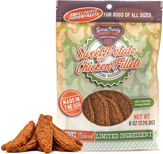 Gaines Family Farmstead Sweet Potato & Chicken Fillets for Dogs, All-Natural, Grain-Free, Healthy Dog Treats for All Ages & Breeds, Made in USA, 8 oz