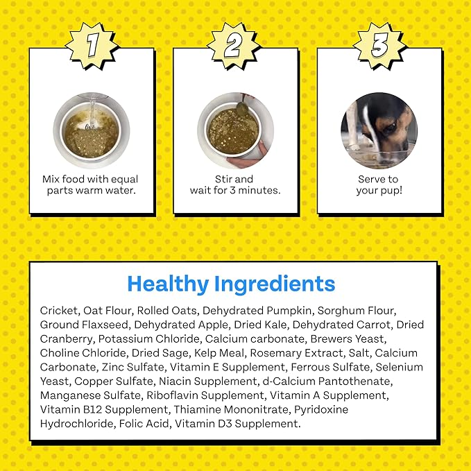 Cricket Human Grade Dehydrated Dog Food or Topper (3lb makes 10 lbs Wet Dog Food), 100% Made in The USA | Hypoallergenic, Chicken-Free Food for Dogs with Allergies