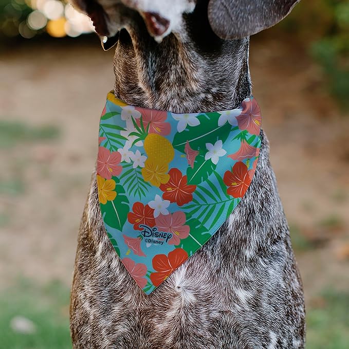 Disney Pet Bandana Lilo and Stitch Stitch Hang Loose Pose Floral Collage Blue Slip On Collar Bandana Only