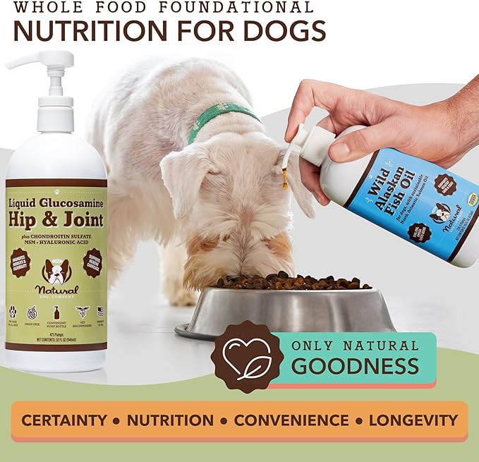 Natural Dog Company Liquid Glucosamine Hip & Joint Oil for Dogs, 32 oz, Extra Strength Cartilage and Joint Support, Helps Mobility and Eases Occasional Stiffness, Dog Vitamins and Supplements
