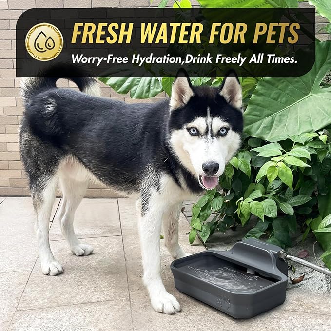 135OZ Automatic Water Dispenser for Large Dogs Patented Fit 3/4in GHT Male Faucet, Outdoor Animal Water Bowl Include Water Valve, 5ft Water Hose, Copper Connector, Extra-Large Drinking Area