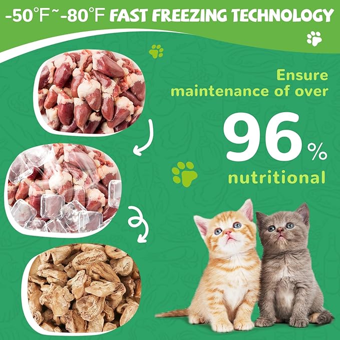 Freeze Dried Chicken Heart Pet Treats, High Protein Freeze-Dried Pet Food for Dogs, Cats, Fresh Ingredient, 3.2oz, Rawhide Free, Gluten&Grain Free