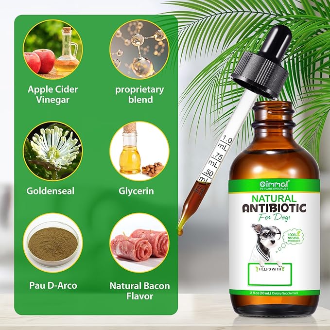 Natural Antibiotics for Dogs, Dog Antibiotics Natural Herbal Supplement, Dog Multivitamin Bacon Flavor-2 Fl Oz