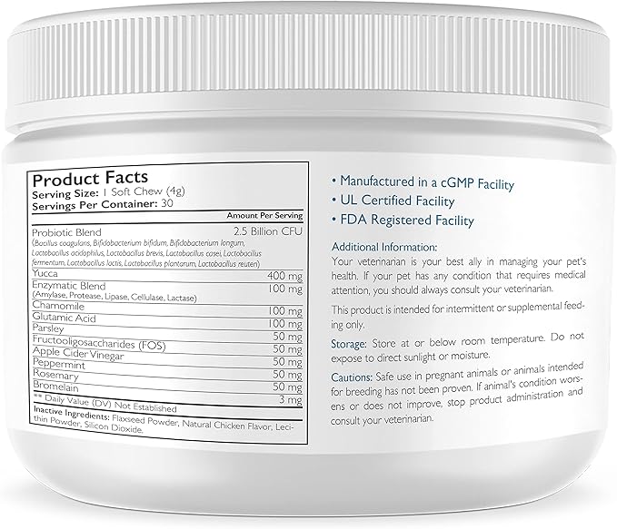 Coprophagia Stool Eating Deterrent for Dogs + Breath Aid, Extra Strength to Deter Dog Poop Eating, Probiotics & Digestive Enzymes for Gut Health & Immune Support, 30 Soft Chews