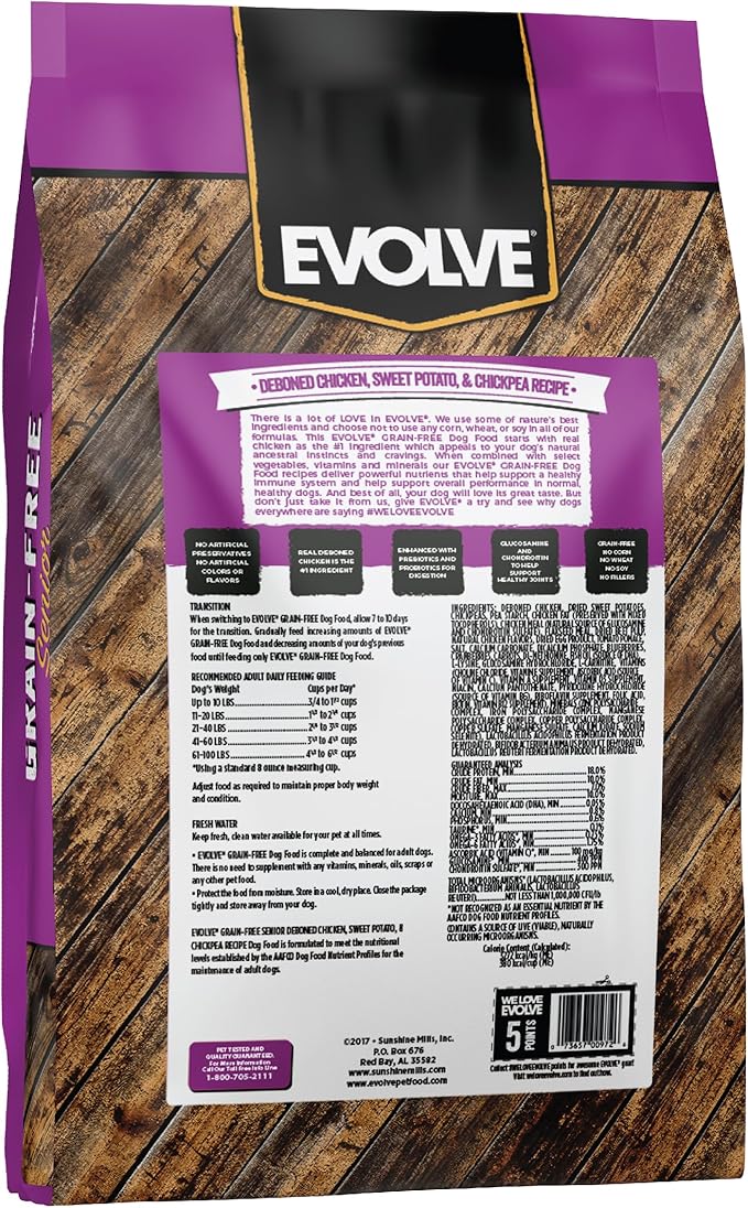 Evolve Grain Free Deboned Chicken, Sweet Potato and Berry Senior Recipe, 14lb