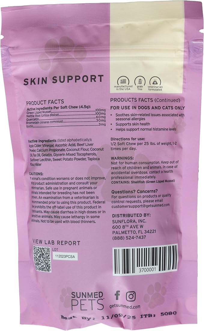 Skin Support Dog Allergy Relief Chews with Nettle, Quercetin & Green-Lipped Mussel - Natural Seasonal Dog Allergy Chews to Soothe Skin & Support Health, 40 Count