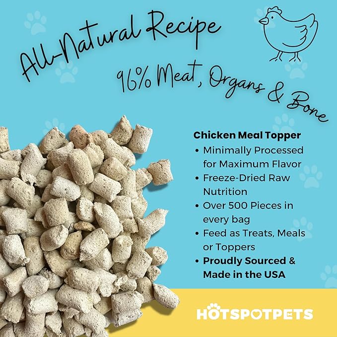 hotspot pets Freeze Dried Raw Chicken Meal Toppers for Dogs - Single Protein,All Natural, Grain-Free- Perfect for Training, Topper or Snack - Made in USA - (Chicken Meal Toppers) 1LB Bag