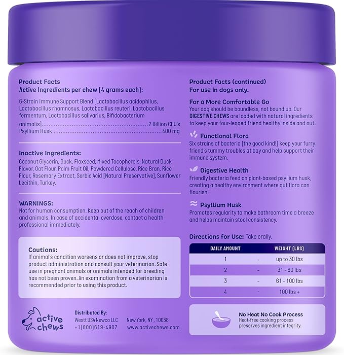 | Pet Probiotics for Dogs | Dog Probiotics and Digestive Enzymes for Dogs Diarrhea, Gut Health for dogs | Probiotic chews for Dogs w/Fiber, Puppy probiotic digestive health, 120 ct