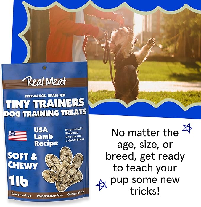 Real Meat Tiny Trainer Bites Dog Treats - 1lb of USA-Made Soft & Chewy Air-Dried Lamb Training Treats for Dogs & Puppies - All-Natural Grain-Free Dog Training Treats with Free-Range Grass-Fed Lamb