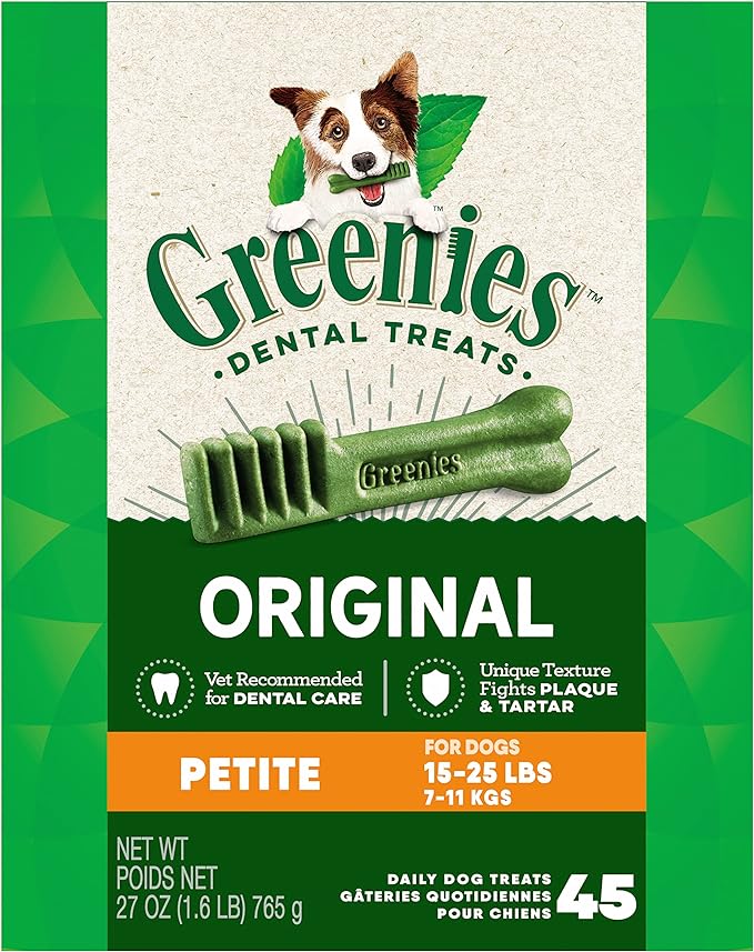Greenies Original Petite Natural Dental Care Dog Treats, 27 oz. Pack (45 Treats)