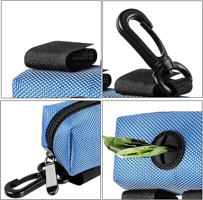 2Packs Dog Poop Bag Holder for Leash Attachment Dog Poop Bag Dispenser Dog Waste Bag Dispensers for Leash Accessory Dog Poop Bag Holders Dispensers & Hand Free Holder Metal Carriers, Black & Blue