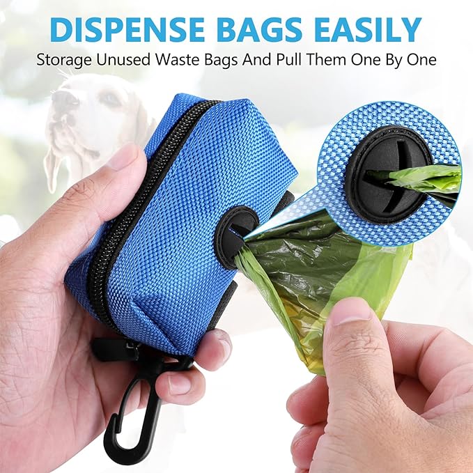 2Packs Dog Poop Bag Holder for Leash Attachment Dog Poop Bag Dispenser Dog Waste Bag Dispensers for Leash Accessory Dog Poop Bag Holders Fits Dog Leash Include Hand Free Holder Metal Carriers, Blue