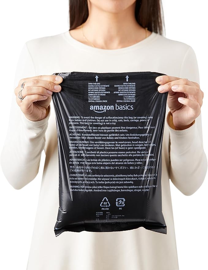 Amazon Basics Dog Poop Leak Proof Bags With Dispenser and Leash Clip, Unscented, 300 Count, 20 Pack of 15, Black, 13 Inch x 9 Inch